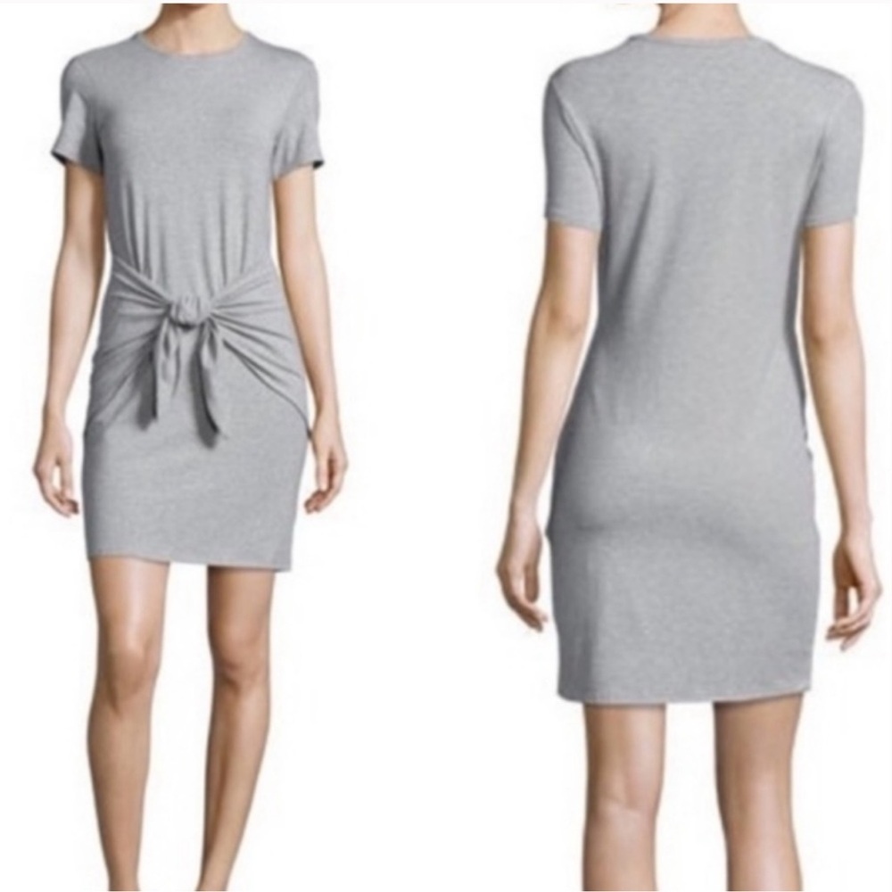 Theory Dakui Gray Tee Shirt Dress with Front tie Detail - Picture 2 of 8